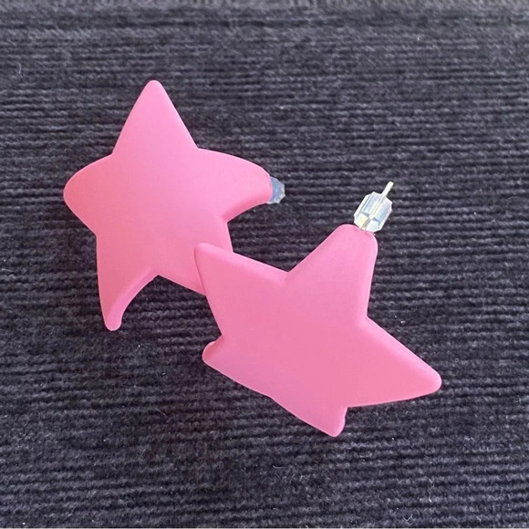 Hot Pink Star Earrings Pierced Matte  Finish - Picture 5 of 10